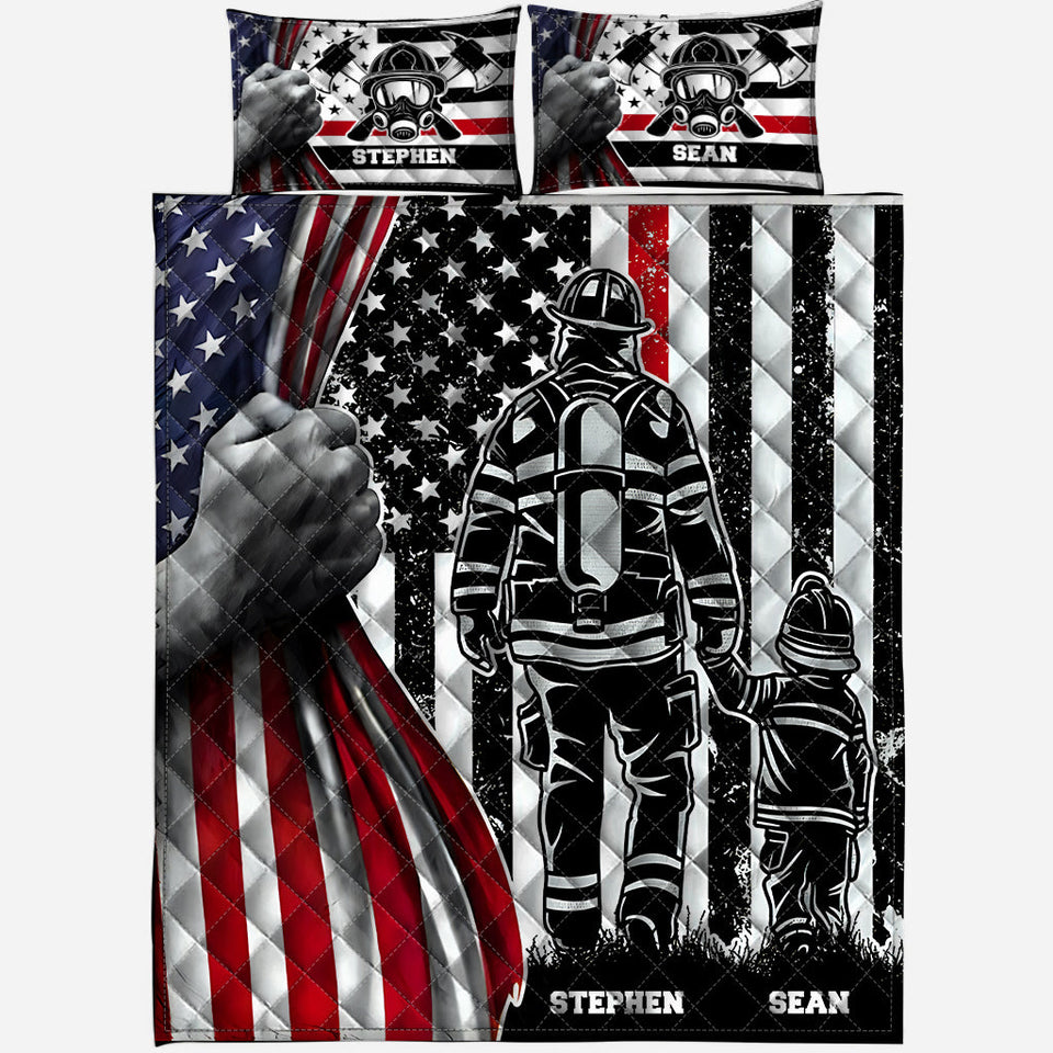 The Hero - Personalized Firefighter Quilt Set