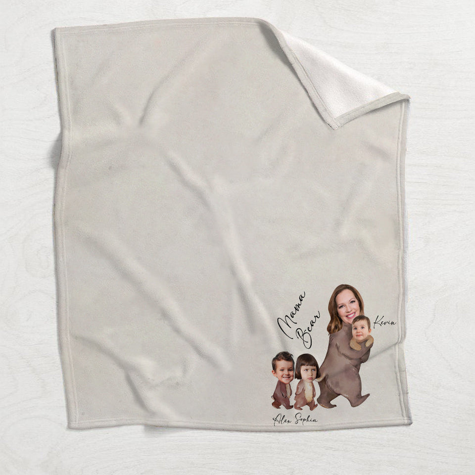 Mama Bear Watercolor Photo Custom - Personalized Mother Blanket