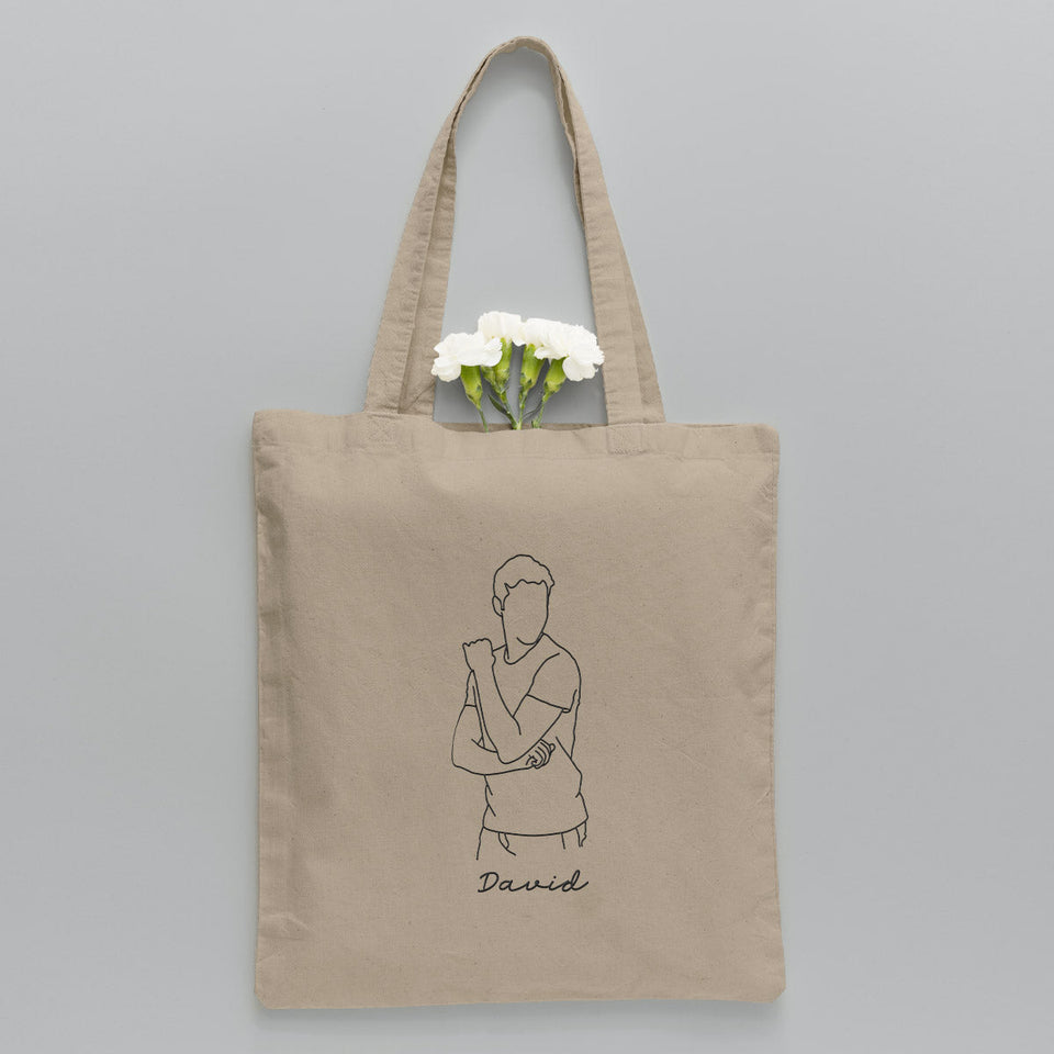 Custom Photo Line Art - Personalized Uncle Embroidered Tote Bag