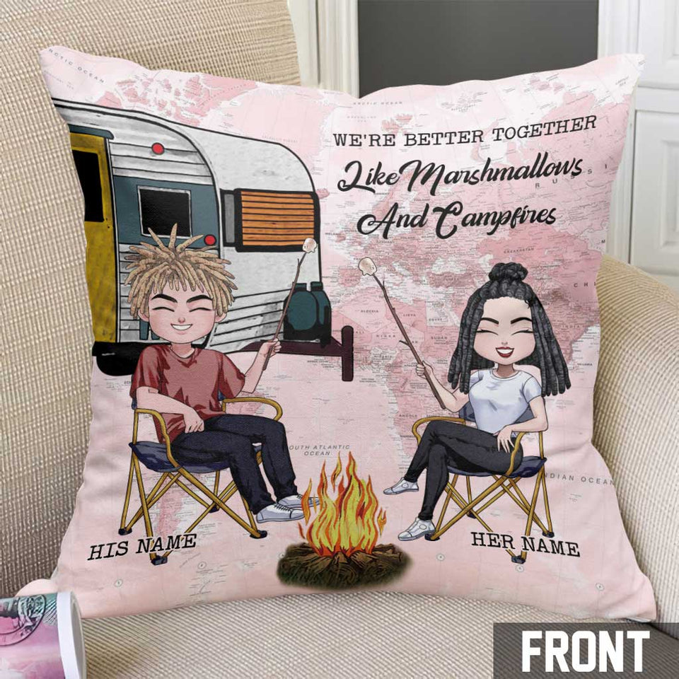 We're Better Together - Personalized Couple Camping Throw Pillow