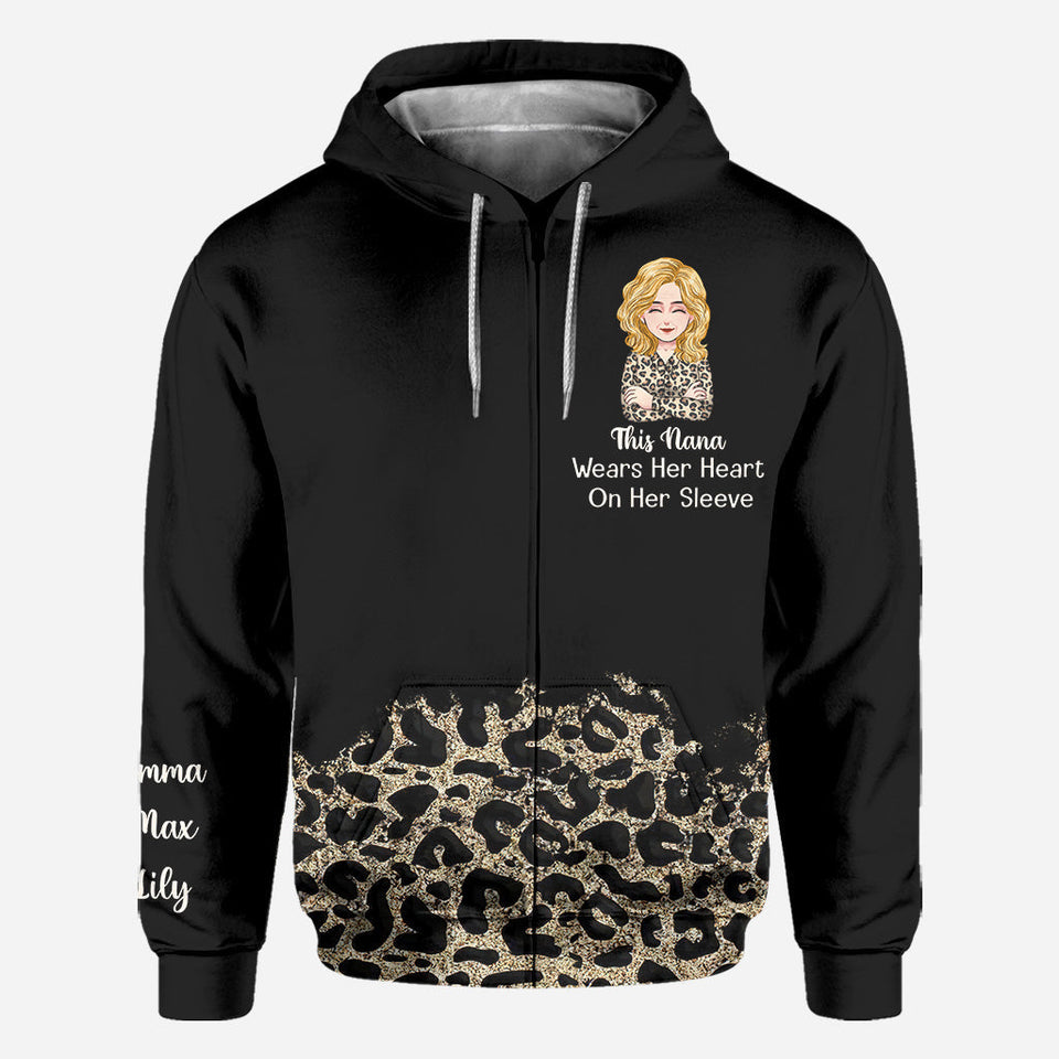 This Nana Wears Her Heart On Her Sleeve - Gift for grandma, mom, aunt - Personalized All Over Shirt