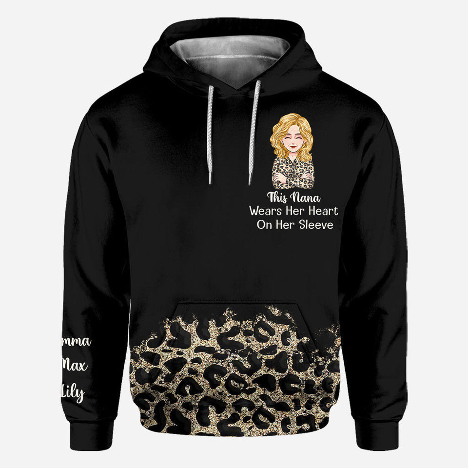 This Nana Wears Her Heart On Her Sleeve - Gift for grandma, mom, aunt - Personalized All Over Shirt