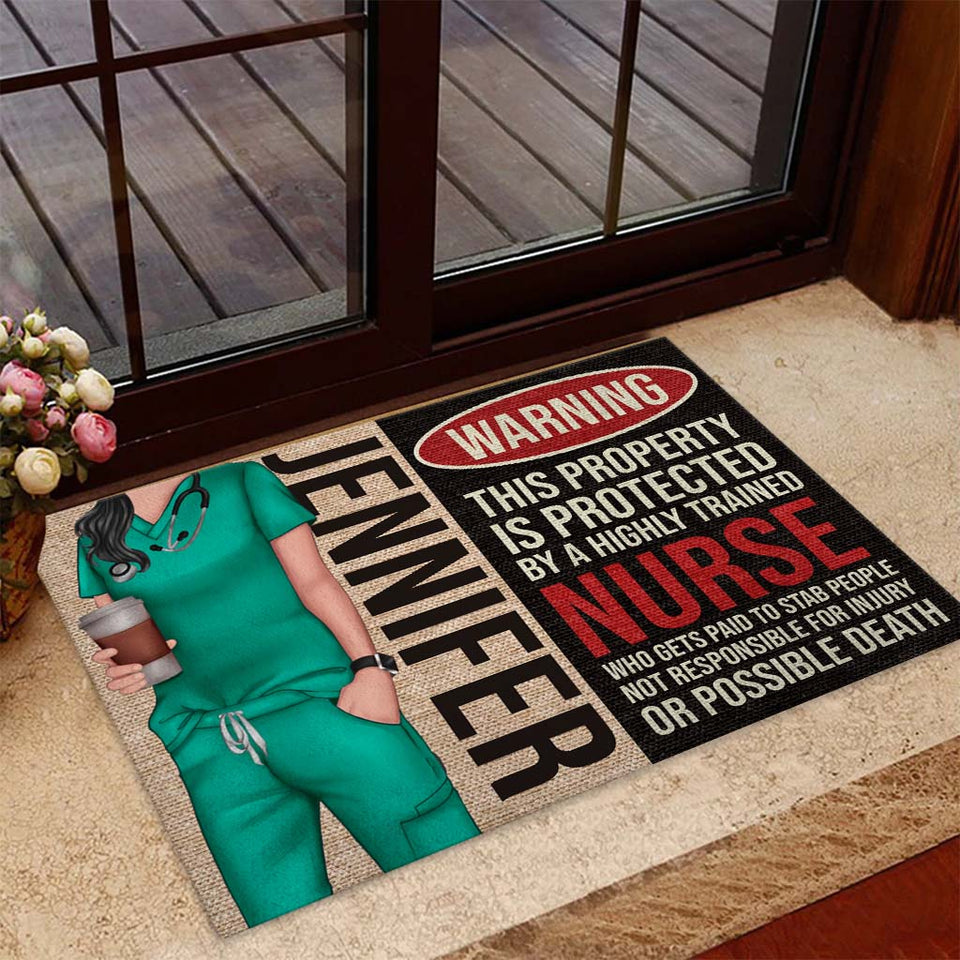 Nurse Warning - Personalized Nurse Doormat