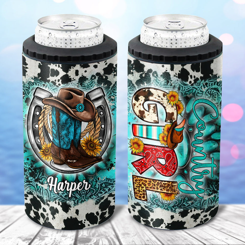 Country Girl Sunflower Turquoise Blue - Personalized Horse Can Cooler