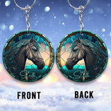 Stained Glass Horse - Personalized Horse Keychain (Printed On Both Sides)