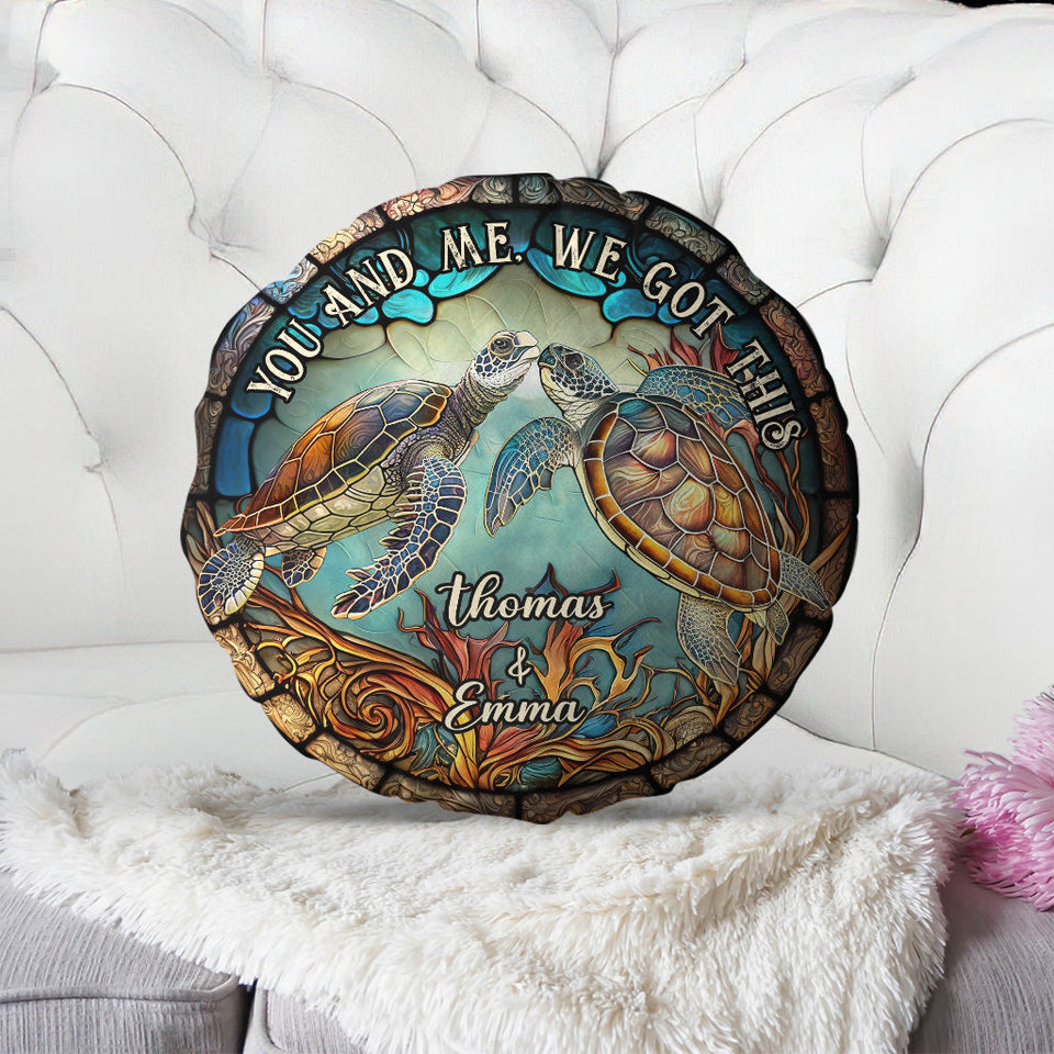 Stained Glass Couple Turtle - Personalized Turtle Shaped Pillow