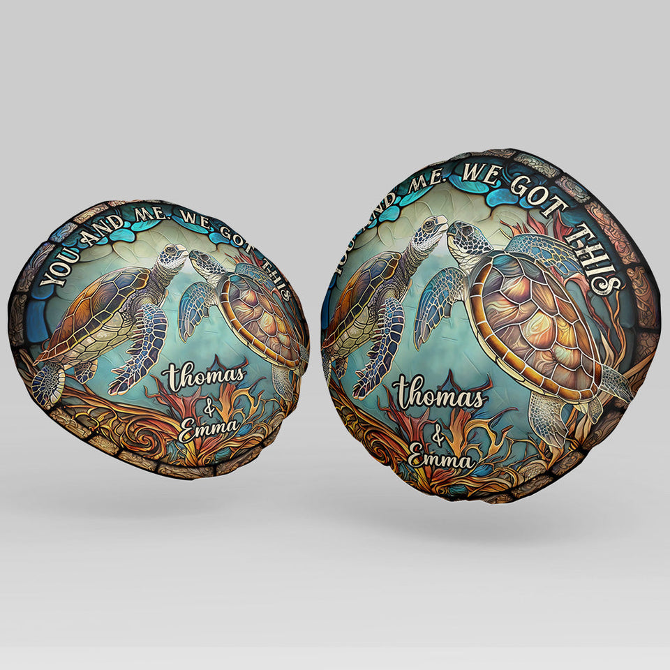 Stained Glass Couple Turtle - Personalized Turtle Shaped Pillow