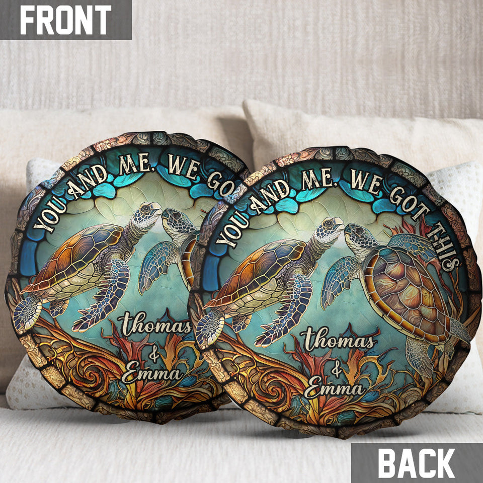 Stained Glass Couple Turtle - Personalized Turtle Shaped Pillow