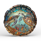 Stained Glass Couple Turtle - Personalized Turtle Shaped Pillow