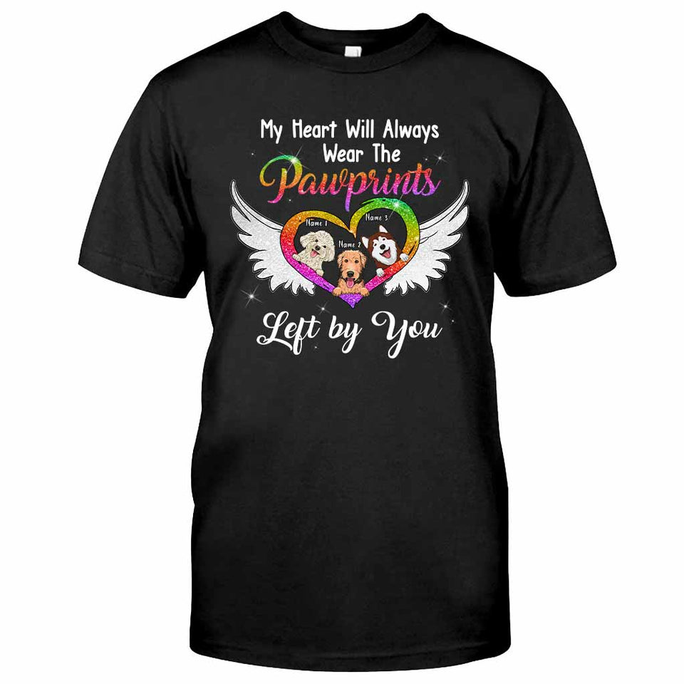 My Heart Will Always Wear The Pawprints - Personalized Dog T-shirt and Hoodie With Faux Glitter Print