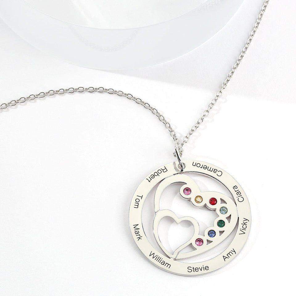 Our Family - Personalized Family Round and Heart Engraved Necklace