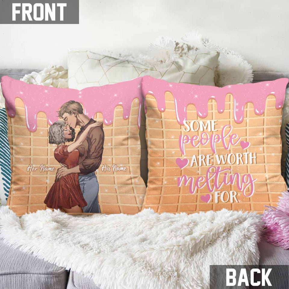 Some People Are Worth Melting For - Personalized Couple Throw Pillow