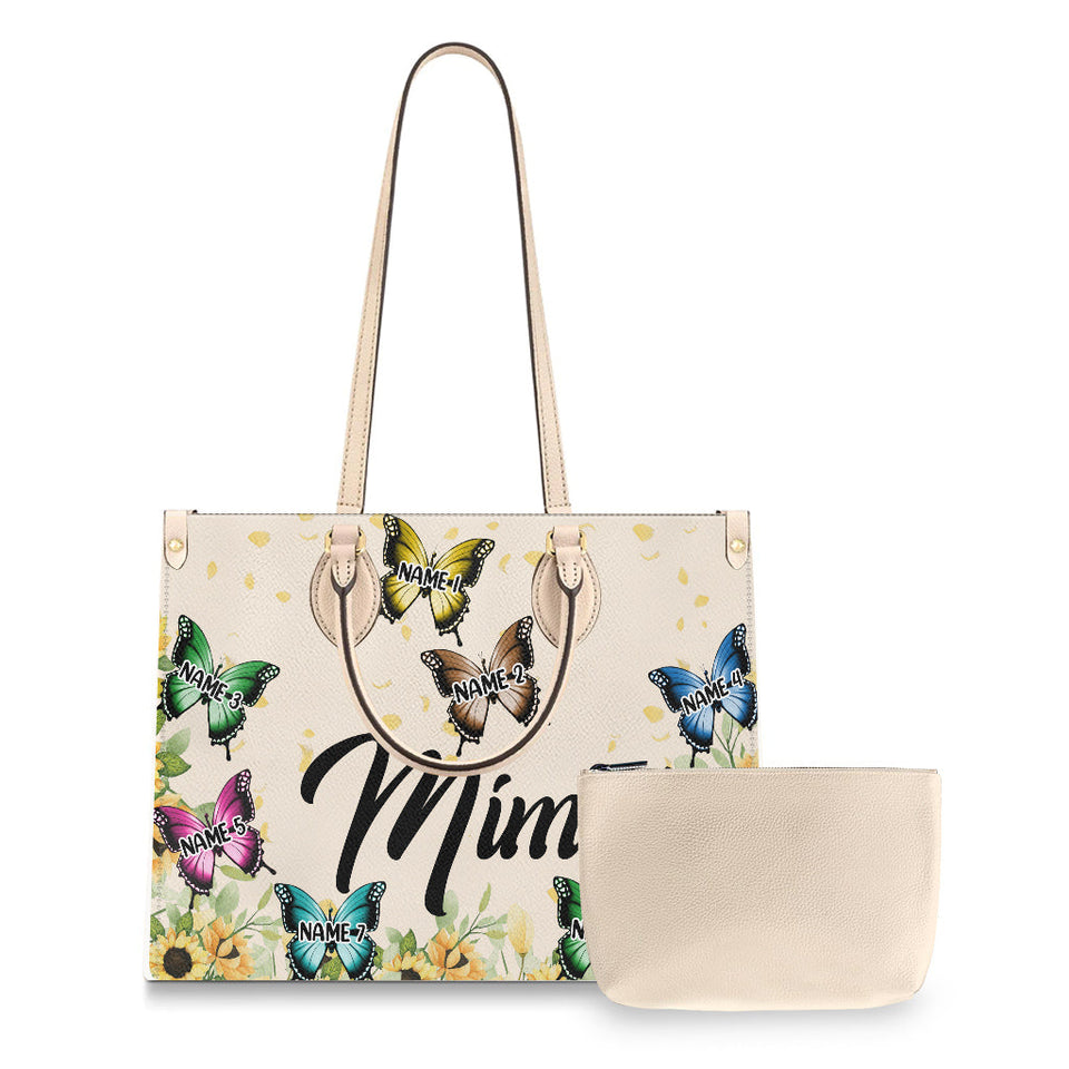 Grandma And Children - Personalized Grandma Leather Handbag