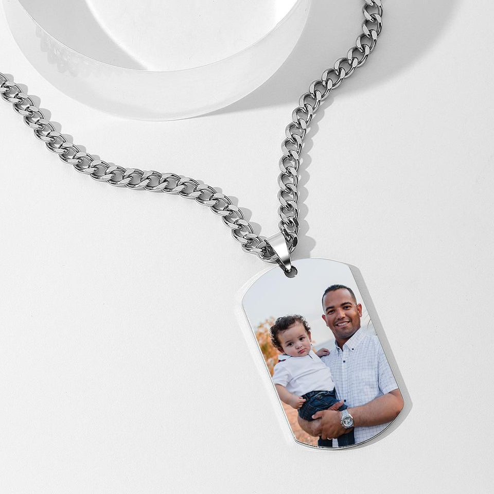 My Hero - Personalized Father Mens Dog Tag Photo Necklace
