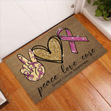 Peace Love Cure - Breast Cancer Awareness Coir Pattern Print Doormat