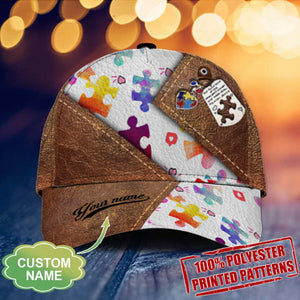 Casquette personnalisée en cuir imprimé à motif pour la sensibilisation à l'autisme, avec trous d'aération imprimés