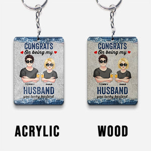 Congrats On Being My Hubby - Personalized Couple Keychain (Printed On Both Sides)