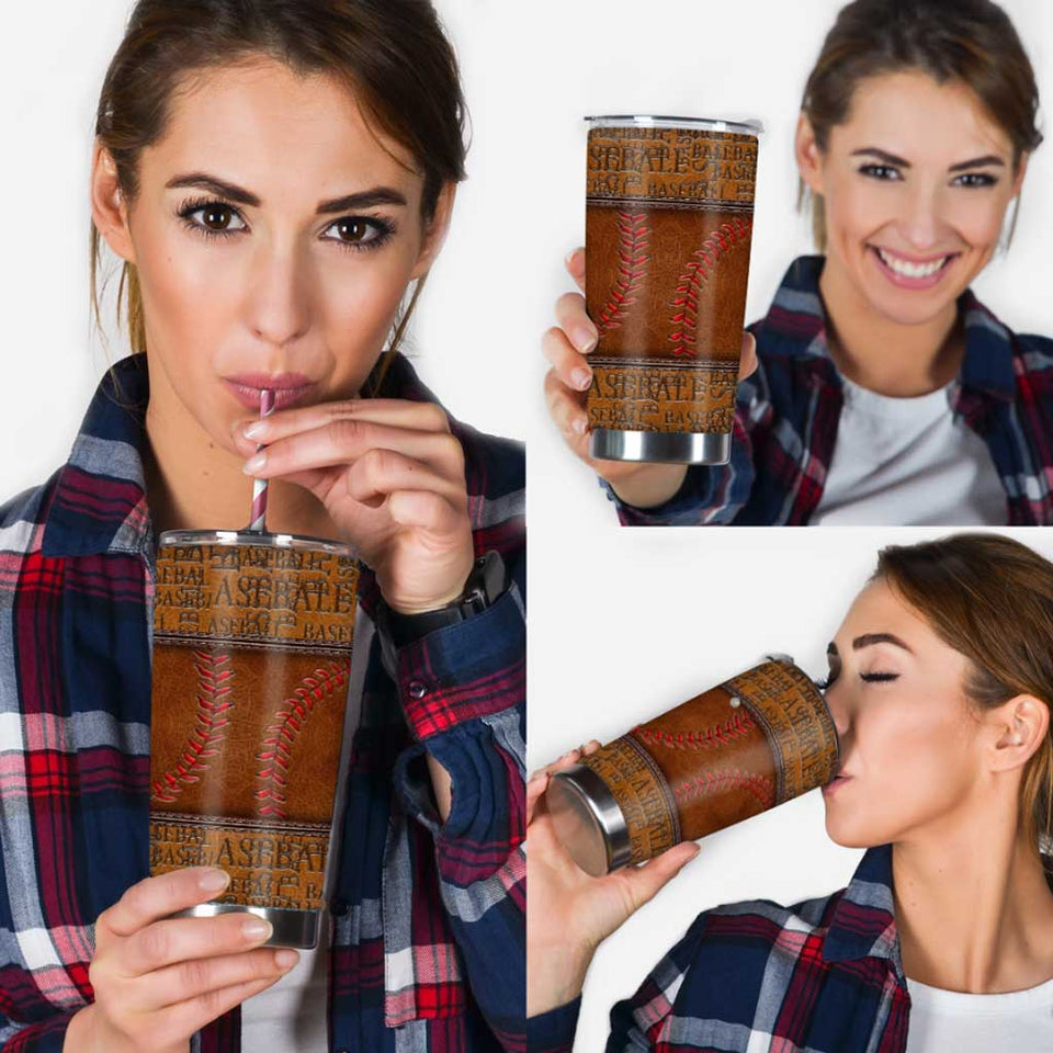 Baseball Printed Leather Pattern Tumbler