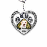 Once By My Side Forever In My Heart - Personalized Dog Keychain With Metal Pattern Print (Printed On Both Sides)