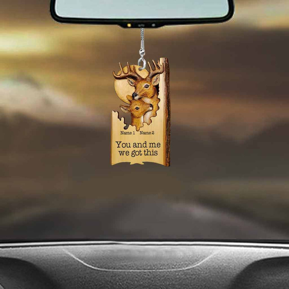 Lovely Buck And Doe - Personalized Hunting Car Ornament (Printed On Both Sides)