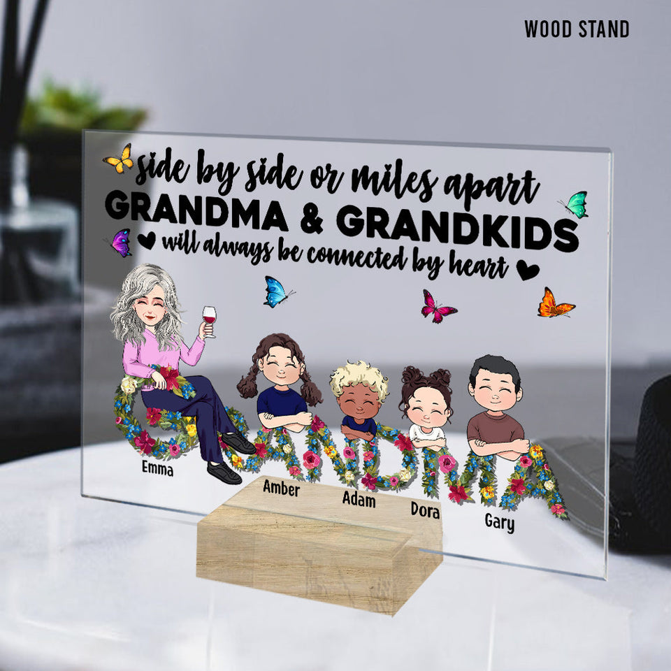 Always Be Connected By Heart - Personalized Mother's Day Grandma Transparent Acrylic Plaque