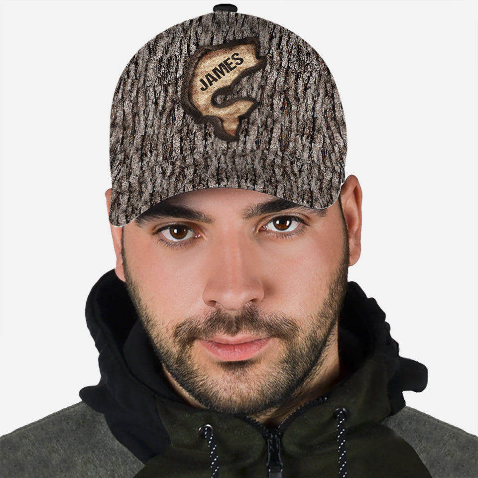 Love Fishing Tree Carving - Personalized Fishing Classic Cap