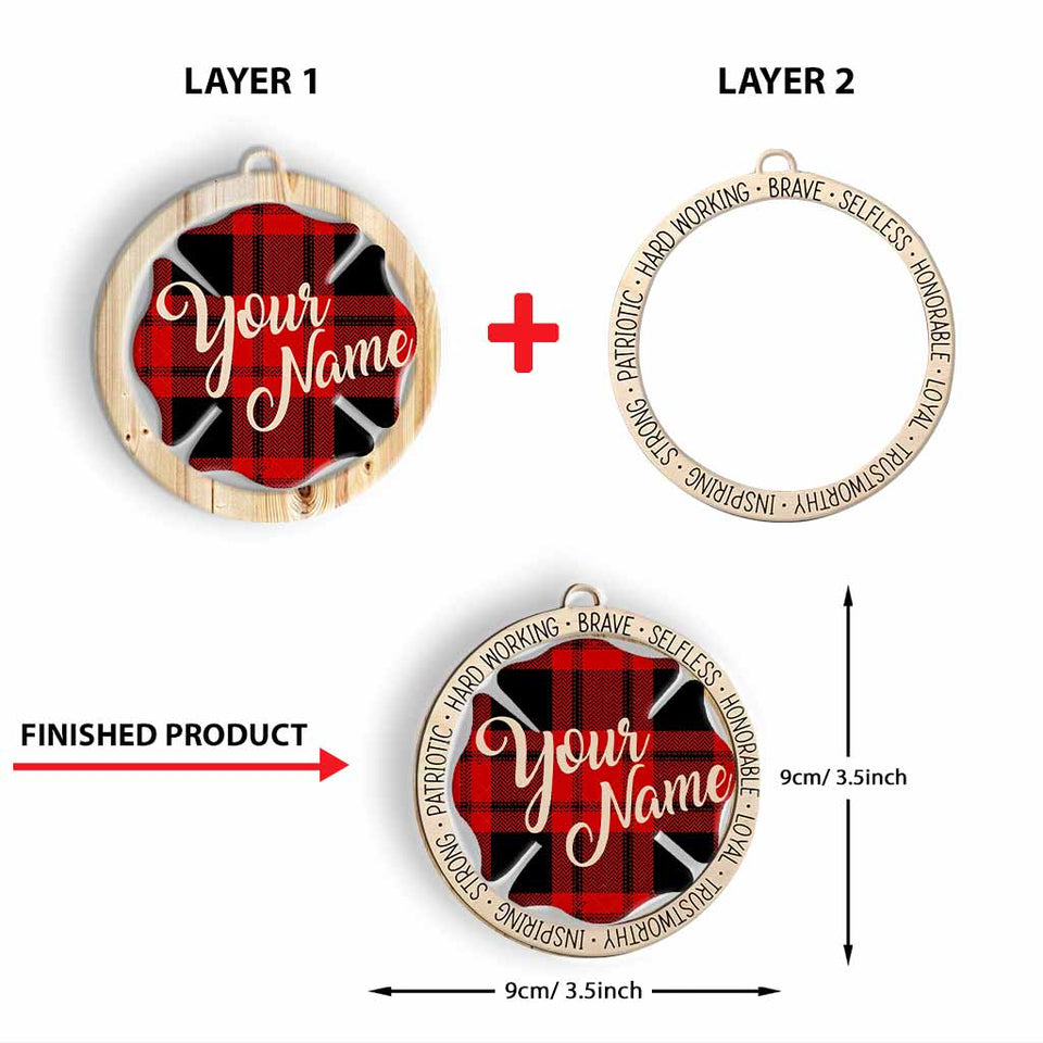 Our Hero Back The Red - Personalized Firefighter Layered Wood Ornament