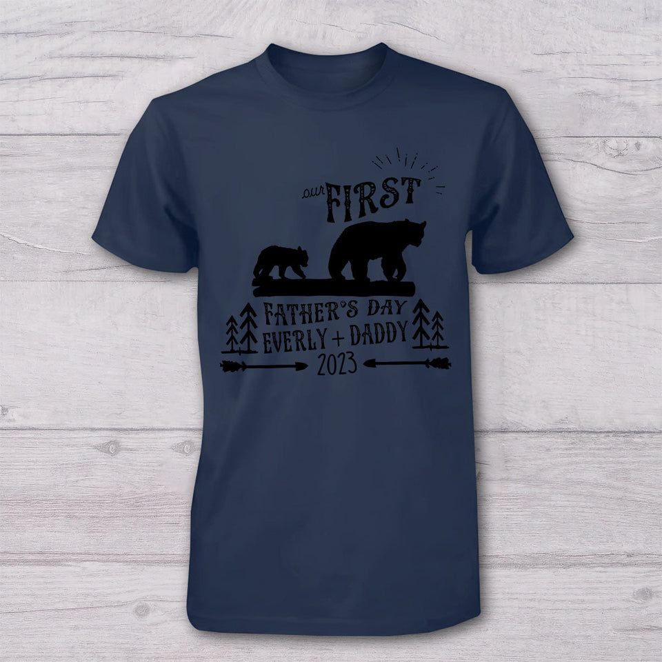 First Father's Day - Personalized Father T-shirt And Baby Onesie