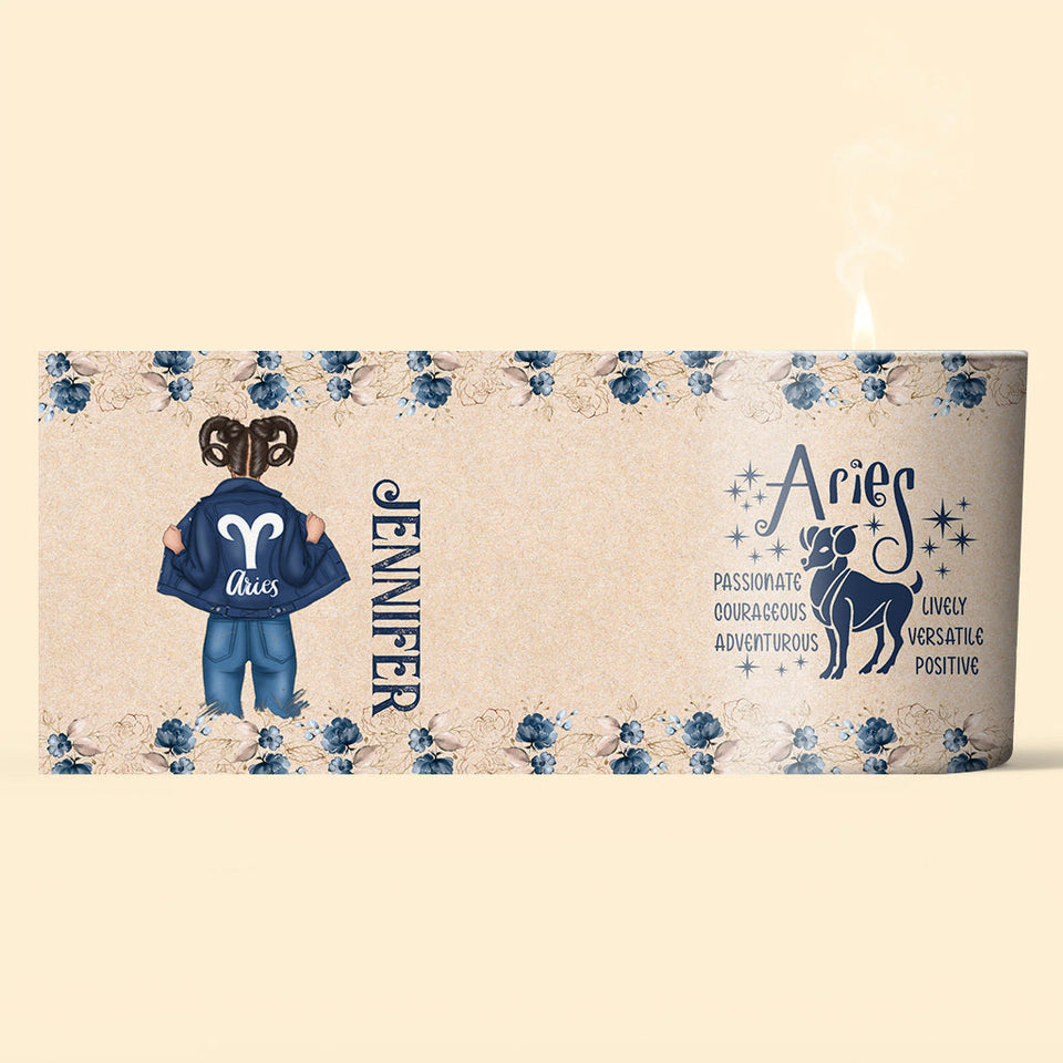 Zodiac Denim Girl - Personalized Horoscope Candle With Wooden Lid