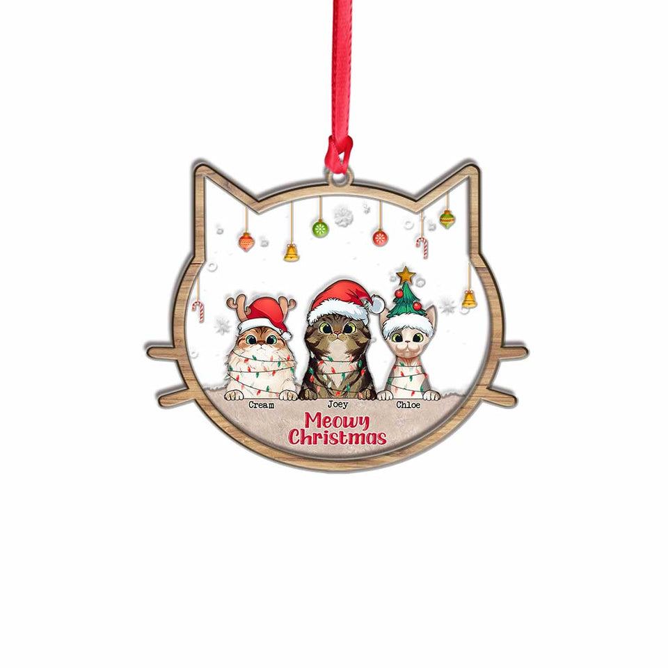 Meowy Christmas - Personalized Christmas Cat Layers Mix Ornament