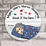 Night Shift Nurse Sleeping - Personalized Round Wood Sign