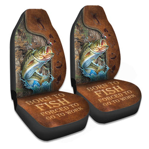 Born To Fish Forced To Go To Work - Fishing Seat Covers With Leather Pattern Print