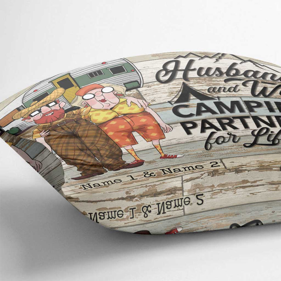 Husband And Wife Camping Couple - Personalized Throw Pillow