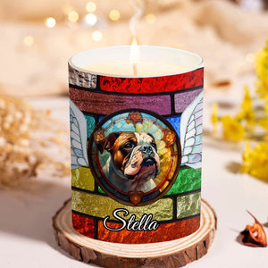 Stained Glass Dog - Personalized Dog Candle With Wooden Lid