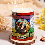 Stained Glass Dog - Personalized Dog Candle With Wooden Lid