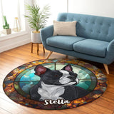 Stained Glass Dog - Personalized Dog Round Rug