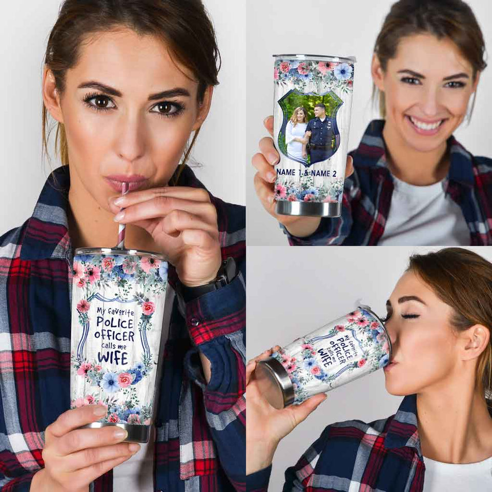 My Favorite Police Officer Floral Badge Personalized Tumbler