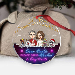 Dear Santa Please Bring Alcohol & Dog Treats - Personalized Couple Transparent Ornament