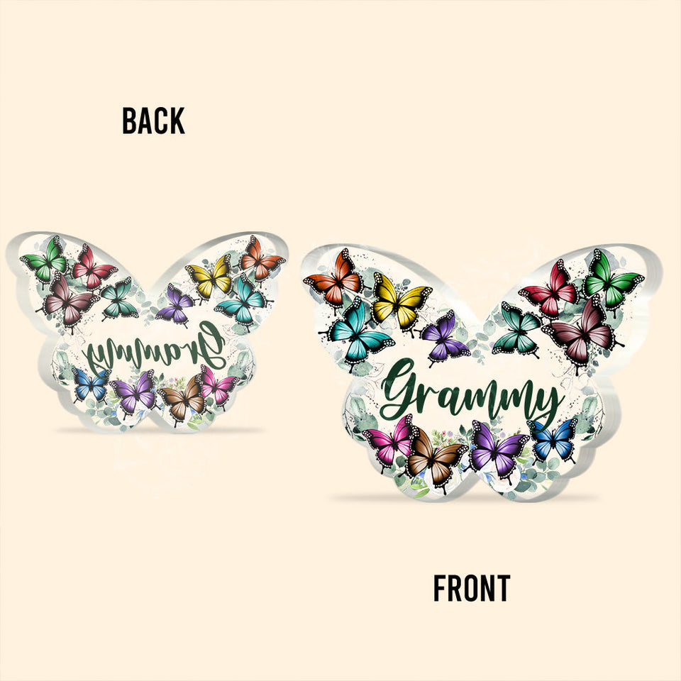 Grandma And Grandchildren Floral Butterflies - Personalized Mother's Day Grandma Custom Shaped Acrylic Plaque