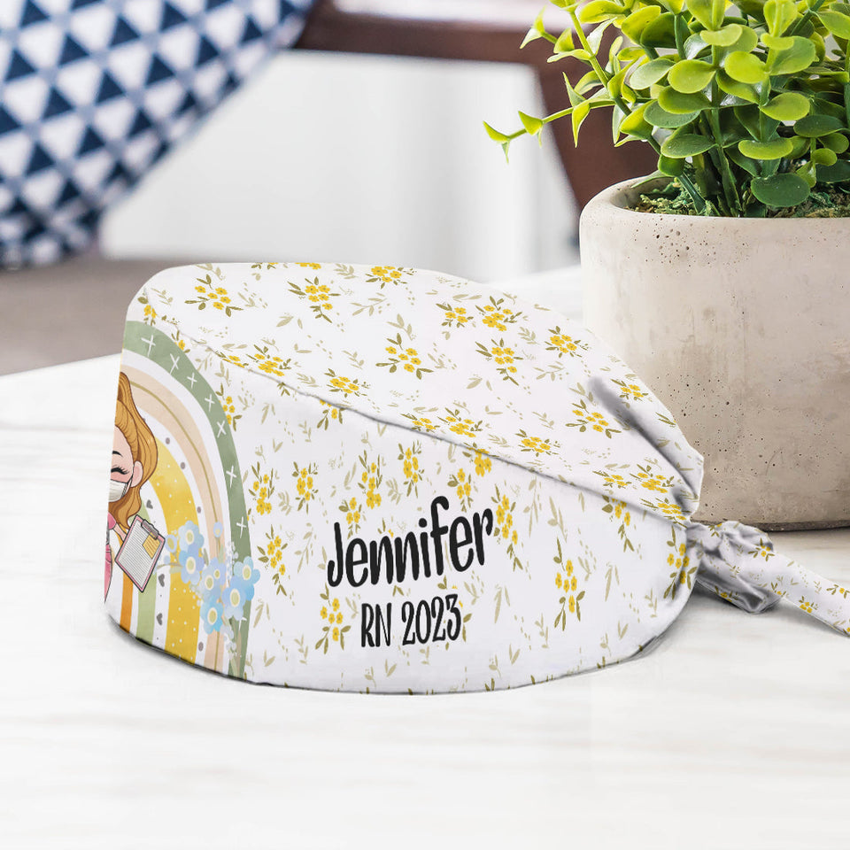 Floral Rainbow - Personalized Nurse Scrub Cap