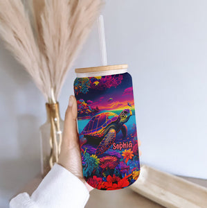 Salty Lil' Beach - Personalized Turtle Can Glass
