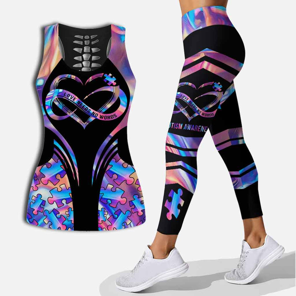 L'amour n'a pas besoin de mots - Leggings et débardeur ajouré pour la sensibilisation à l'autisme