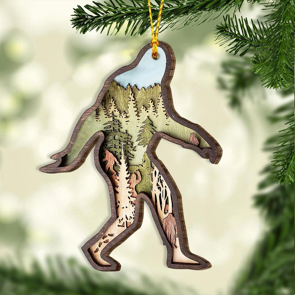 Bigfoot Saw Me - Christmas Camping Layered Wood Ornament