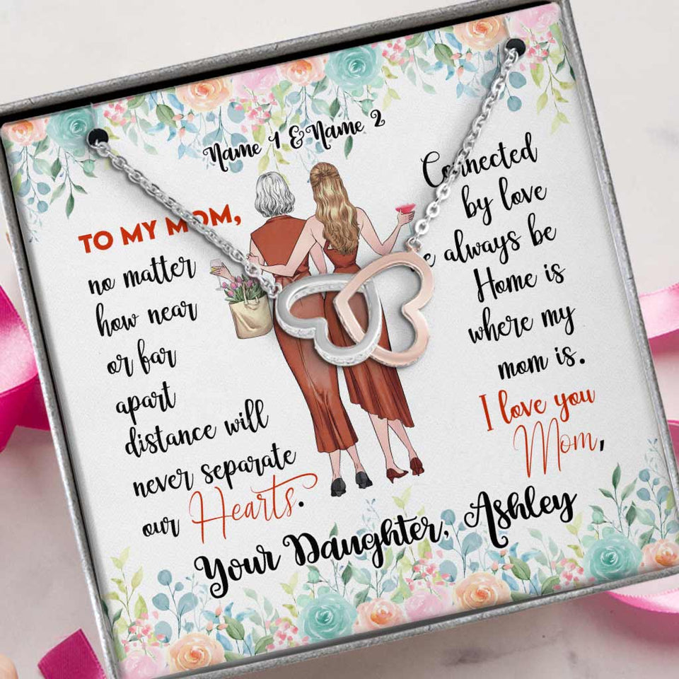 Mother And Daughter - Personalized Mother Two Hearts Necklace