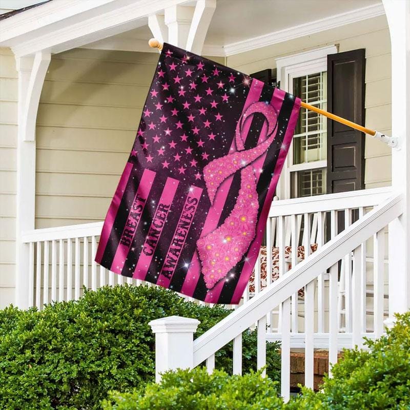 Drapeau américain au ruban rose - Drapeau de sensibilisation au cancer du sein 0822