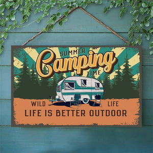 Camping Time Personalized Horizontal Rectangle Wood Sign