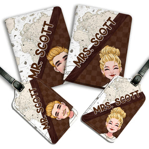 Mr And Mrs - Personalized Couple Leather Luggage Tag & Passport Holder