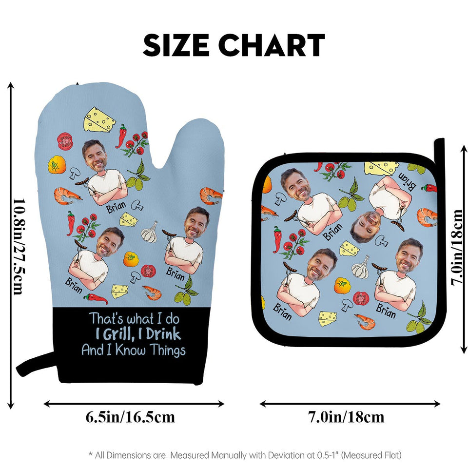 I Grill I Drink And I Know Things - Personalized Father Oven Mitts & Pot Holder Set