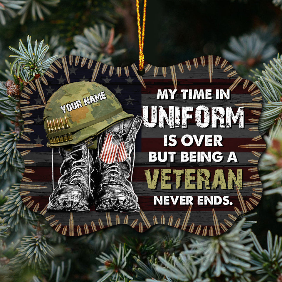 My Time In Uniform Is Over - Personalized Christmas Veteran Ornament (Printed On Both Sides)