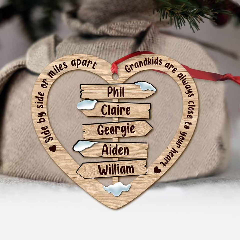 Side By Side Or Miles Apart - Personalized Christmas Grandma Ornament (Printed On Both Sides)